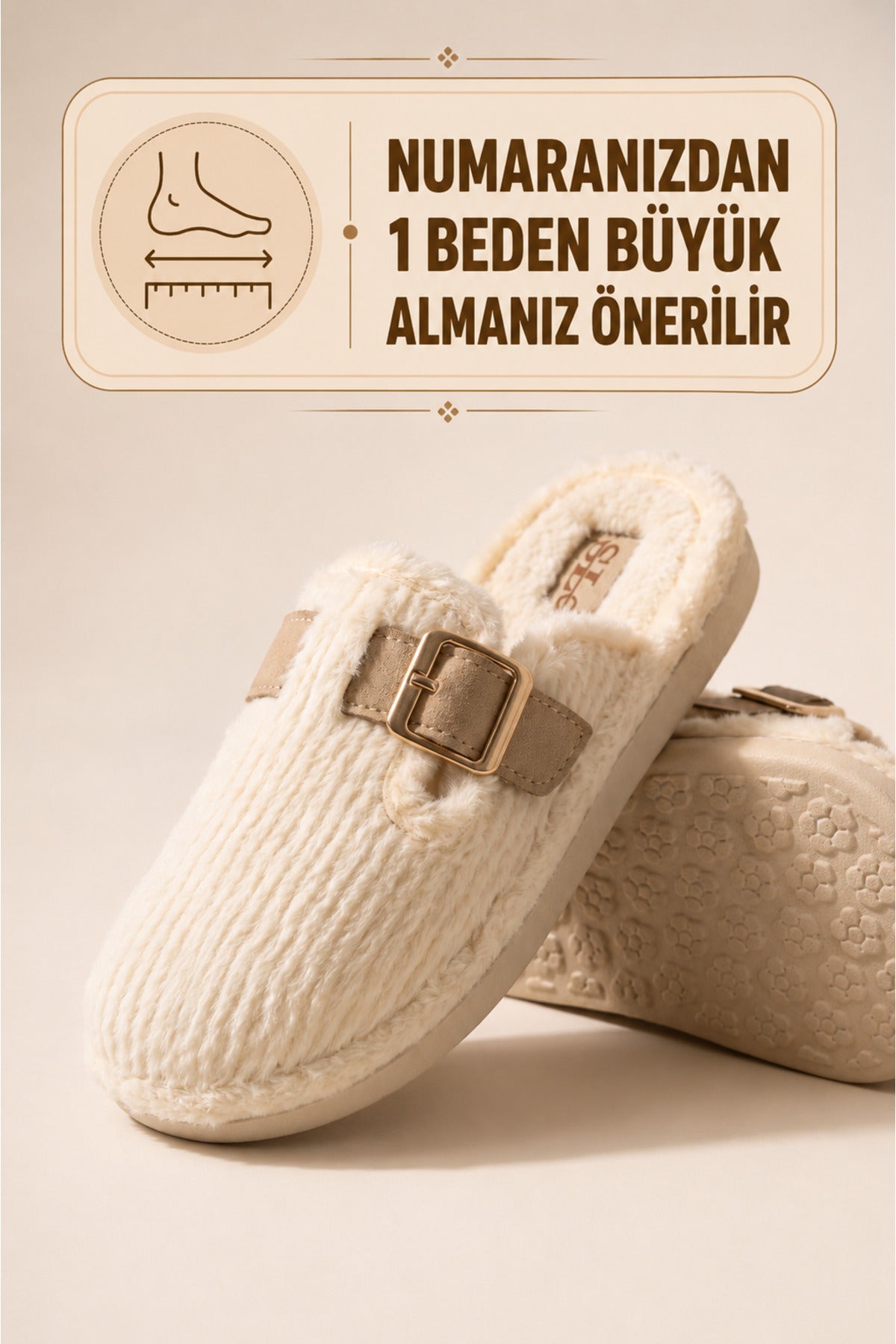 Kadın Tokalı Peluş Ev Terliği | İçi Kürklü Sıcak Tutan Kışlık Rahat Terlik, Ev Ayakkabısı