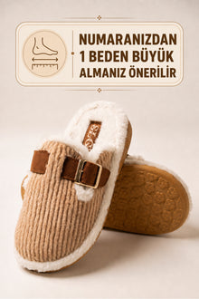 Kadın Tokalı Peluş Ev Terliği | İçi Kürklü Sıcak Tutan Kışlık Rahat Terlik, Ev Ayakkabısı